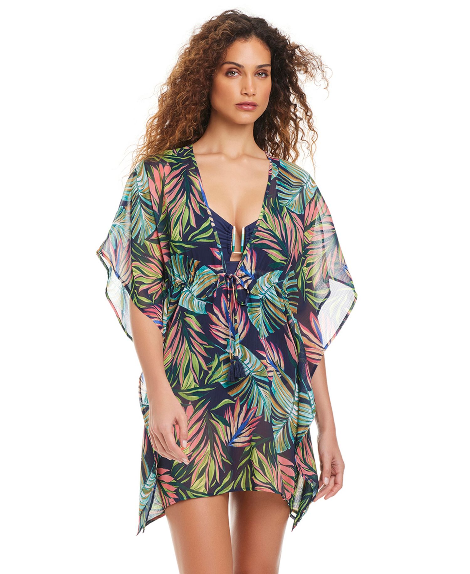 Women's V-Neck Printed Swim Caftan