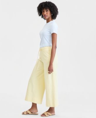 Women's High-Rise Cropped Linen-Blend Wide-Leg Pants