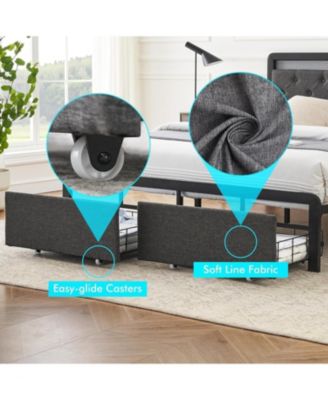 Full Bed Frame with 2 Storage Drawers, Button Tufted Headboard and LED Lights