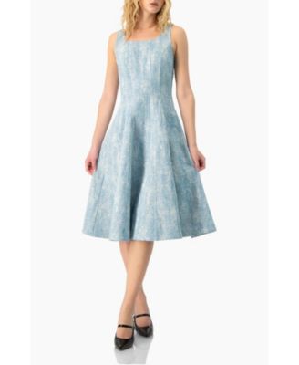 Women's Square Neck Midi Denim Dress