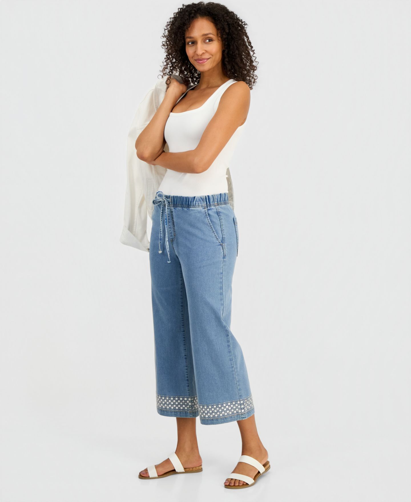 Женские джинсы Style & Co Sequined Pull-On High-Rise Cropped Wide Leg, цвет: Варёный — фото 2