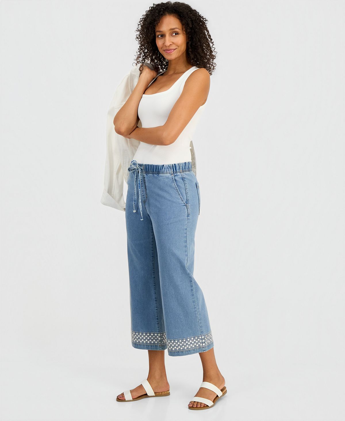 Style & Co Women's Sequined Pull-On High-Rise Cropped Wide Leg Jeans, Macy's Exclusive view 2 — MAYCSS fashion products