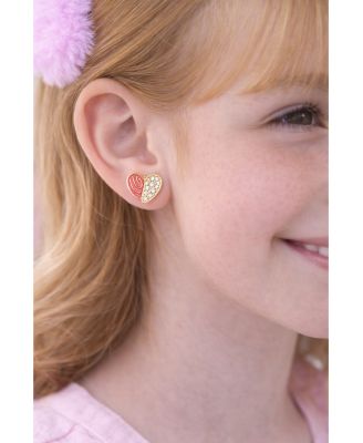 Girls 18K Plated Heart Earrings with Sterling Screwbacks