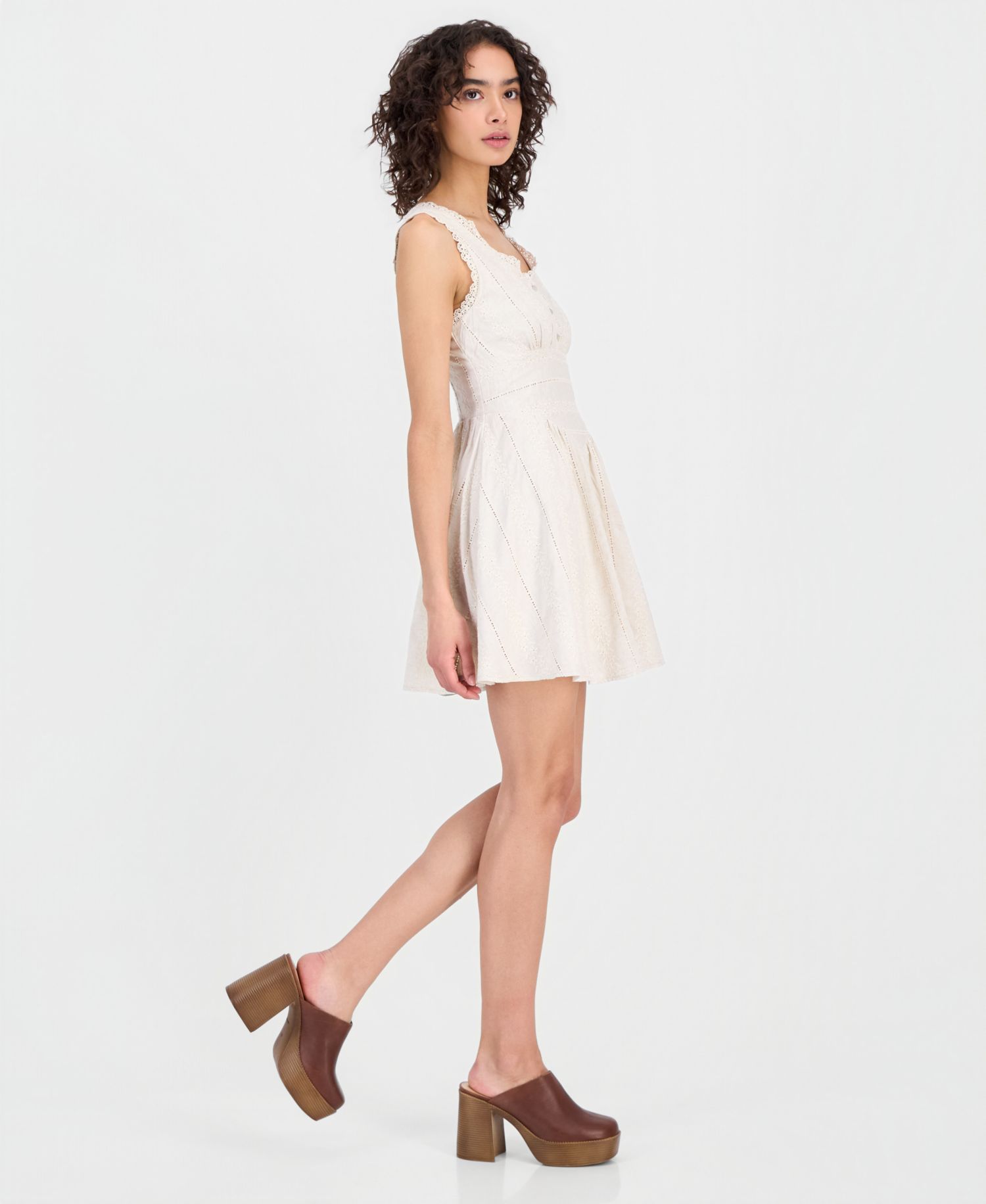 Women's Embroidered Crochet-Trim Mini Dress