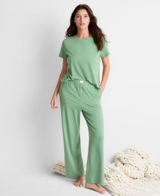 Women's Short-Sleeve Crewneck Cotton-Blend T-Shirt and Pants Set