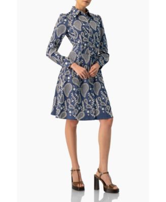 Women's Long Sleeve A-Line Dress with Floral Embroidery