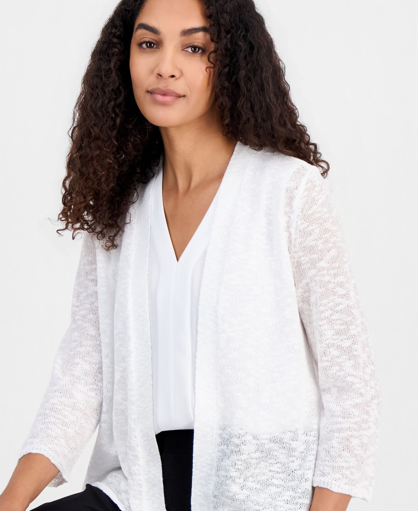 Женский кардиган Kasper Open-Front Long-Sleeve Cardigan, цвет: Ванильный ледяной — фото 3