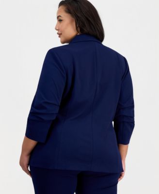 Plus Size Scrunch-Sleeve Open-Front Blazer