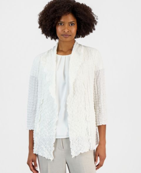 Женские куртки Kasper Women's 3/4-Sleeve Crinkle Knit Open-Front Jacket