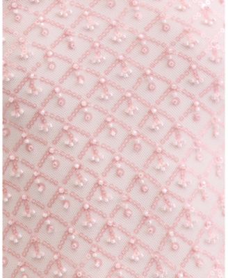 Juniors' Beaded V-Neck Lace-Up-Back Gown 