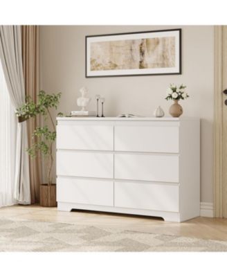 Modern White 6 Drawer Dresser, Simply Modern Chest of Drawers, 6 Drawer Dressers for Clothes Storage for Bedroom