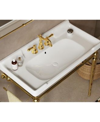 36" Bathroom Ceramic Sink Basin with 3 Faucet Holes, Rectangular Countertop Vanity with Overflow for Modern Bathroom