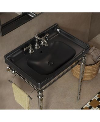 28" Bathroom Ceramic Sink Basin with 3 Faucet Holes, Rectangular Countertop Vanity with Overflow for Modern Bathroom