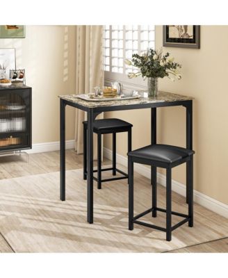 3 PCS Counter Height Dining Set Faux Marble Table and 2 Chairs Kitchen Bar