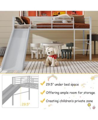 Metal Loft Bed with Slide, Guardrails, and Built-In Ladder