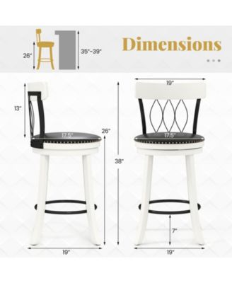 26'' Set of 4 Bar Stools w/ Footrest Rubber Wood Frame & Tufted Rivets