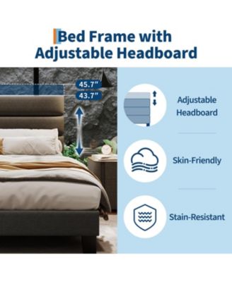 Platform Bed Frame with Adjustable Headboard, Fabric Upholstered and Wooden Slats Support, Heavy Duty Mattress Foundation, No Box Spring Needed