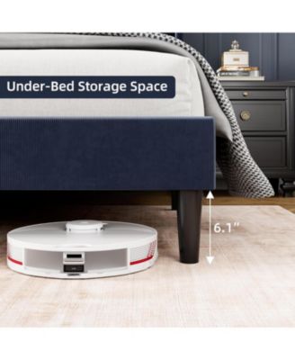 Queen Upholstered Platform Bed Wingback Headboard Velvet 2 Storage Pockets Wooden Slat Support Box Spring Optional