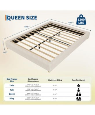 Cloud Bed Frame，Teddy Fleece Low Bed Frame Without Headboard, Thick Boucle Fabric Upholstered Platform Bed, Solid Wood Legs