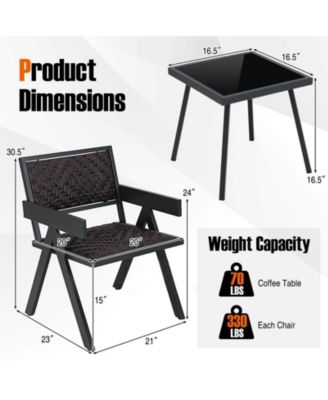 3 PCS Patio Wicker Chair Set, Rattan Furniture Set with Quick Dry Foam Padding