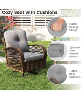 3 PCS Patio Swivel Rocker Set Gliding Bistro Furniture Set with Tempered Glass Table