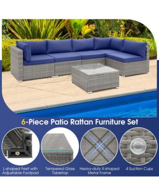 6 PCS Patio Conversation Sofa Set Outdoor Rattan Furniture Cushioned Seat