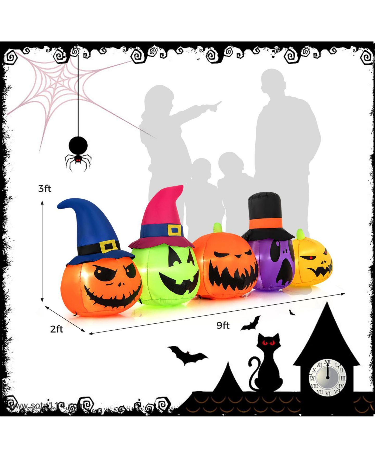 Детская игрушка Costway 9 FT Inflatable Pumpkin Patch Family Blow up Yard Halloween, цвет: Оранжевый — фото 5
