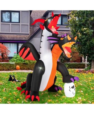 8 FT Inflatable Twin-Headed Dragon Decoration Giant Halloween Inflatables with 5 LED Lights 4 Flashing Lights & 2 Disco Lights