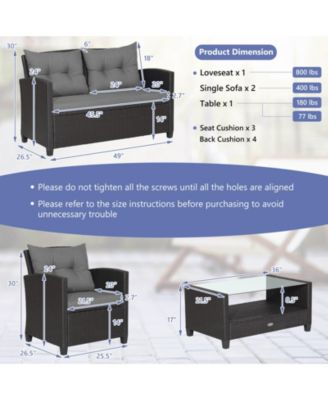 8 PCS Patio Rattan Furniture Set Glass Table Shelf Sofa Cushion