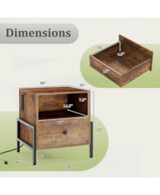 Nightstand with Charging Station Bedside Table with Storage Shelf Side Table