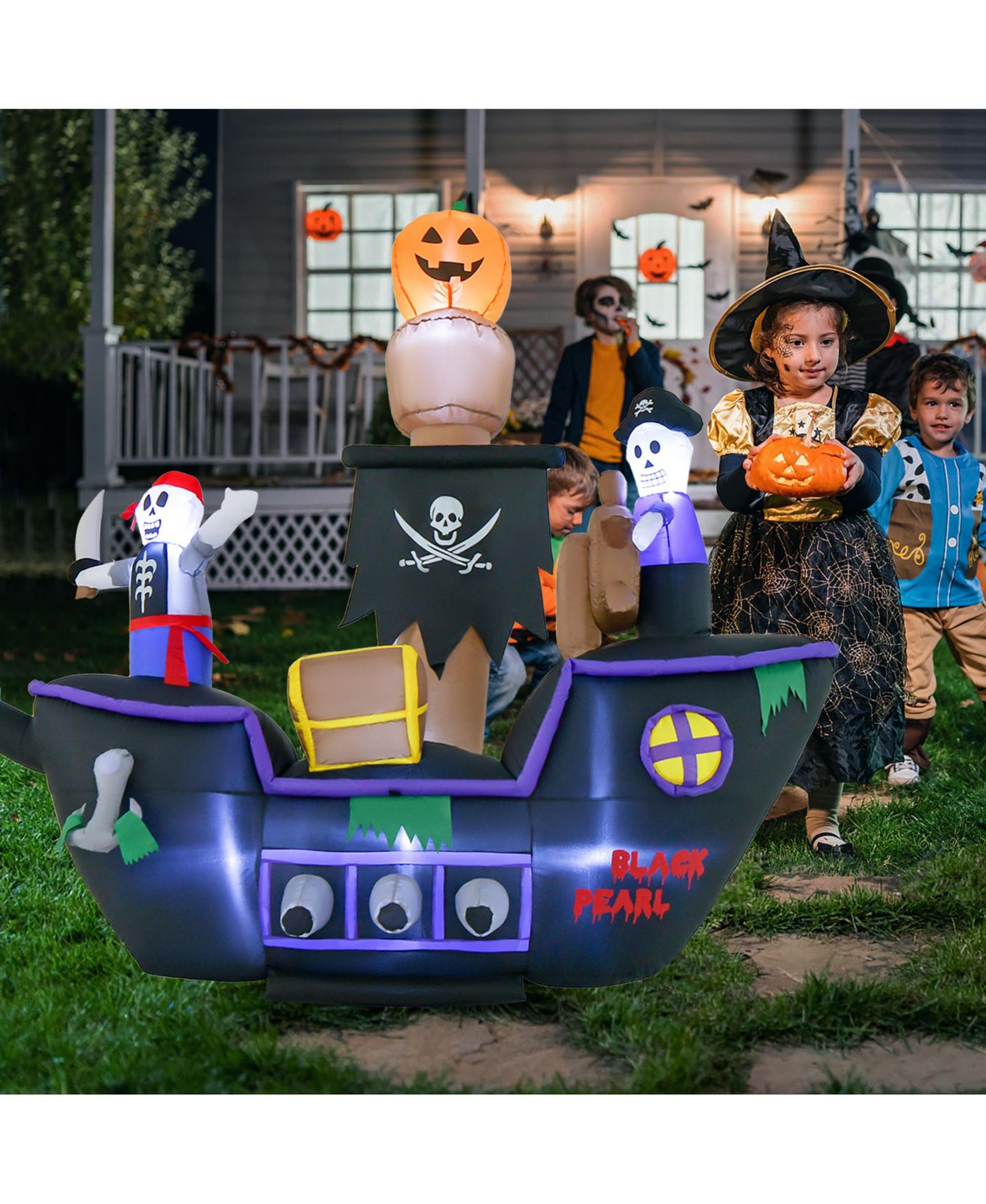 Детская игрушка Costway 7FT Long Halloween Inflatable Pirate Ship Blow-up Skeleton Decoration, цвет: Фиолетовый — фото 3