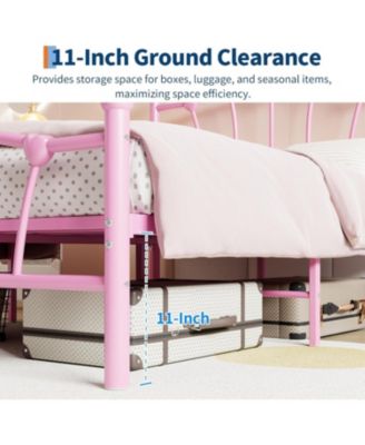 Full Bed Frame for Kids, Full Size Bed with Headboard and Footboard, Heart Shaped Platform Bed Frame, Heavy Metal Slat Support, Noiseless