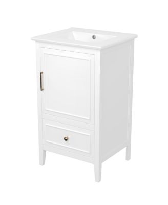 20" Freestanding Bathroom Vanity with Sink, Solid Wood MDF Cabinet, Semilune Ceramic Sink, Drawer Shelf for Small Bathroom