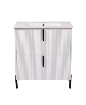 30" Bathroom Vanity with Sink, Modern Fluted MDF Cabinet, Full-Extension Soft Close Drawers for Small Spaces