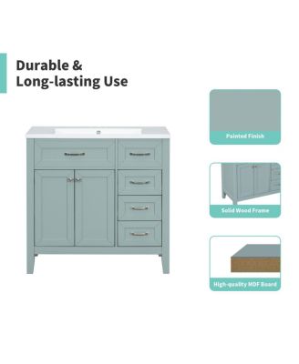 36"  Bathroom Vanity with Ceramic Sink, Solid Wood Frame, Storage Cabinet & Drawers for Modern Home