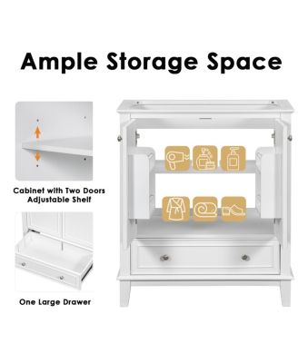 Bathroom Vanity with Ceramic Sink, Adjustable Shelf, Multi-Functional Storage, Solid Wood & MDF