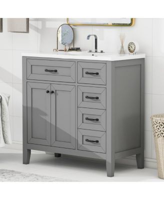 36"  Bathroom Vanity with Ceramic Sink, Solid Wood Frame, Storage Cabinet & Drawers for Modern Home