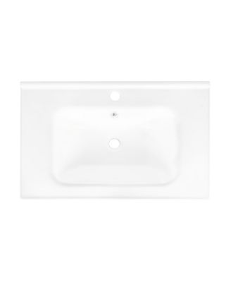 27.8" Rectangular Ceramic Bathroom Sink, Modern Vessel Basin with Overflow for Vanity Cabinet