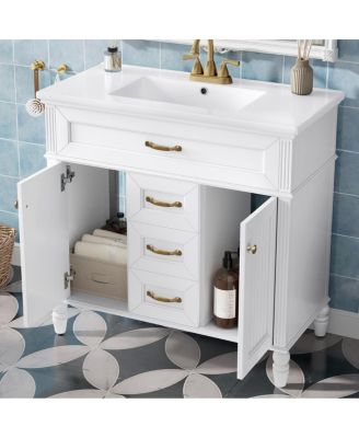 36" Bathroom Vanity with Ceramic Sink, Flip-Out Drawer, Soft Close Doors & Storage Drawers for Modern Bathrooms