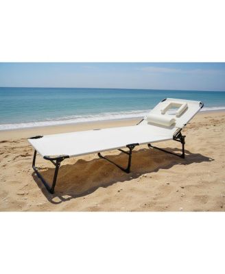 Tanning Chair with Face Hole Folding Beach Lounge Chair,5-Position Adjustable Backrest, Pillow & Side Pocket