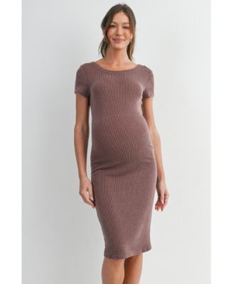Women's Maternity Bodycon Ribbed Knit Short Sleeve Midi Dress