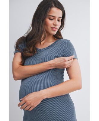 Women's Maternity Bodycon Ribbed Knit Short Sleeve Midi Dress