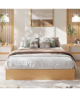 Wood Platform Bed Frame Minimalist Wooden Bed Slat Support No Box Spring Easy Assembly