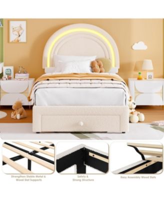 LED Upholstered Princess Bed Rainbow Headboard Storage Drawer No Box Spring Easy Assembly