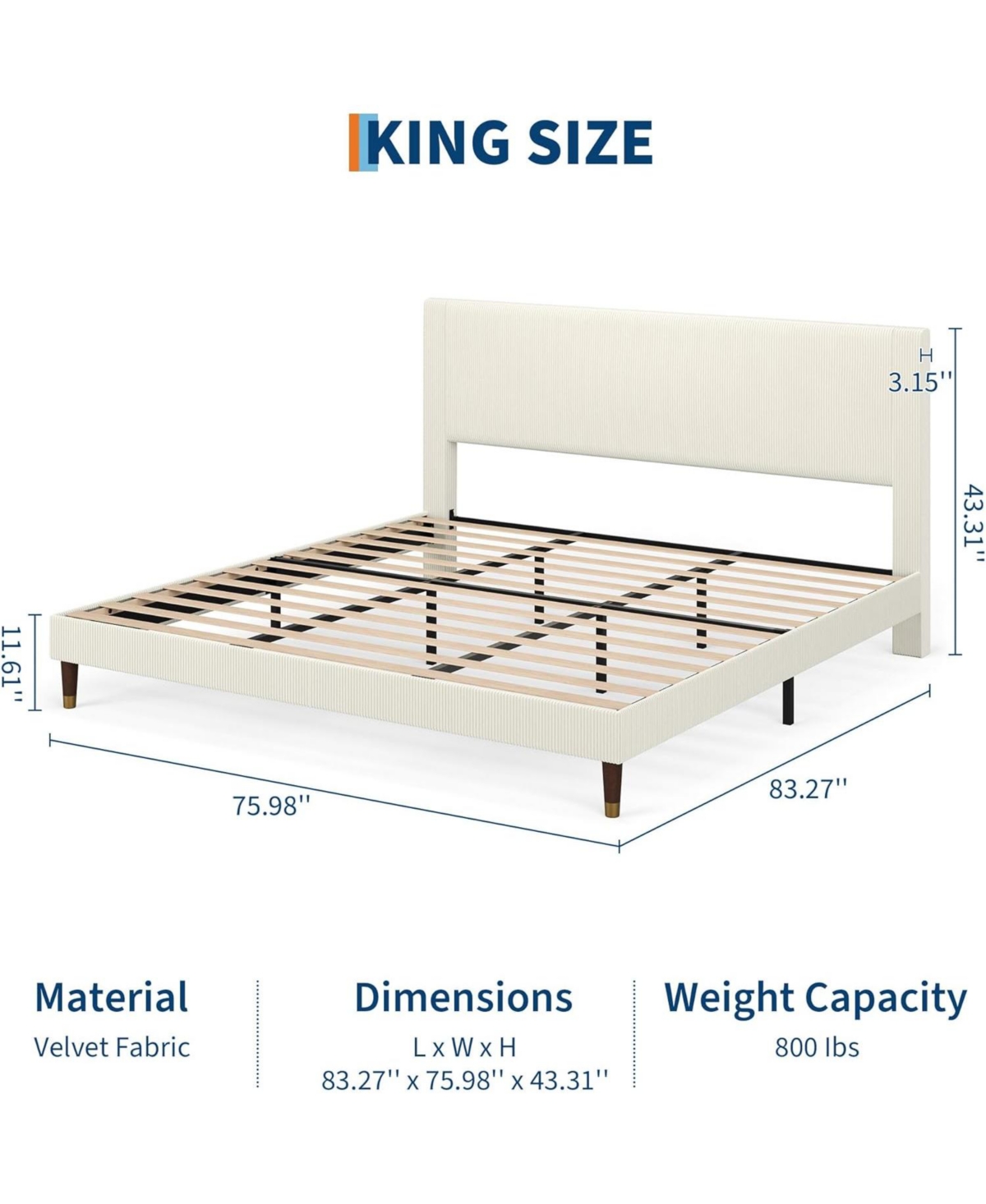 gaomon Frame Upholstered Platform Bed with Fabric Headboard, Non-Slip and Noise-Free, Wooden/Metal Slats Support