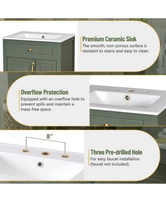 Bathroom Vanity with Ceramic Sink, Soft Close Door & Drawers, Double Storage Racks for Small