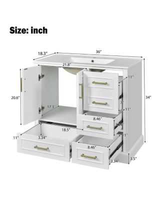  Traditional Bathroom Vanity with Ceramic Sink, Soft Close Doors & 4 Drawers, Ample Storage Cabinet for Main Bathrooms