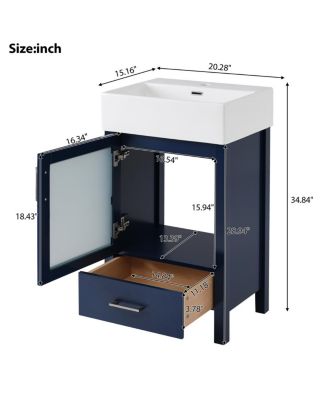  Bathroom Vanity with Ceramic Sink, Glass Door, Drawer & Soft Close for Small Bathrooms