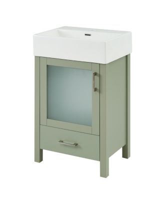  Bathroom Vanity with Ceramic Sink, Glass Door, Drawer & Soft Close for Small Bathrooms