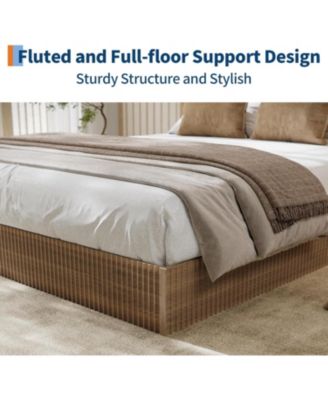 Wood Platform Bed Frame- Fluted Design Low Profile Noise-Free Easy Assembly No Box Spring Needed